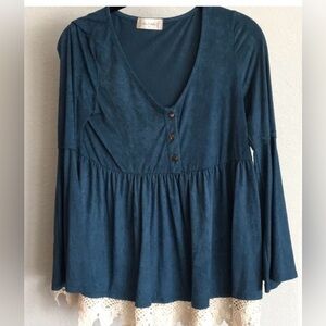 Altar’d State Bell Sleeve Lace Hem Blouse